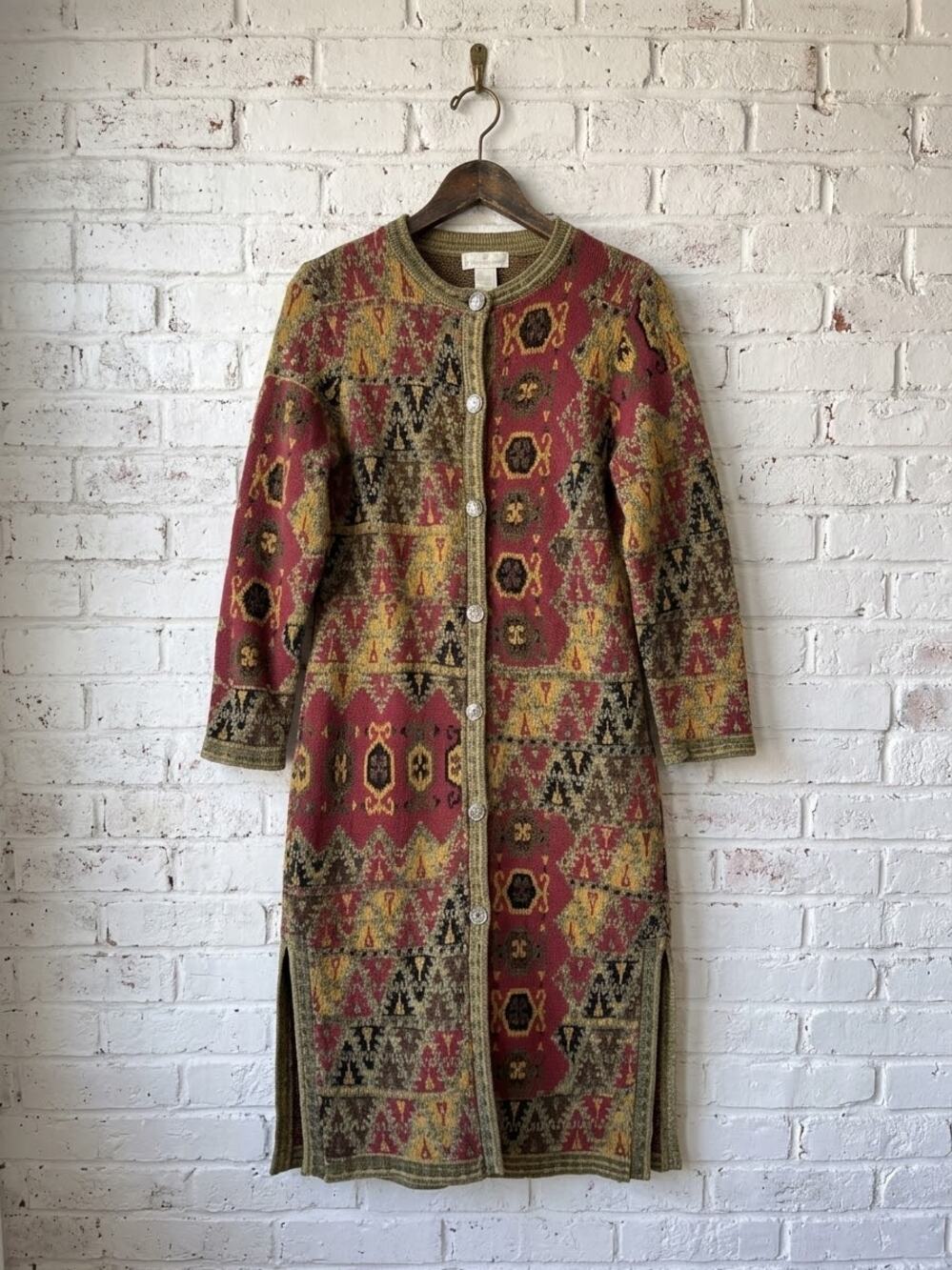 Soft Surroundings Boho Southwestern Tapestry Long Duster Cardigan Side Slit